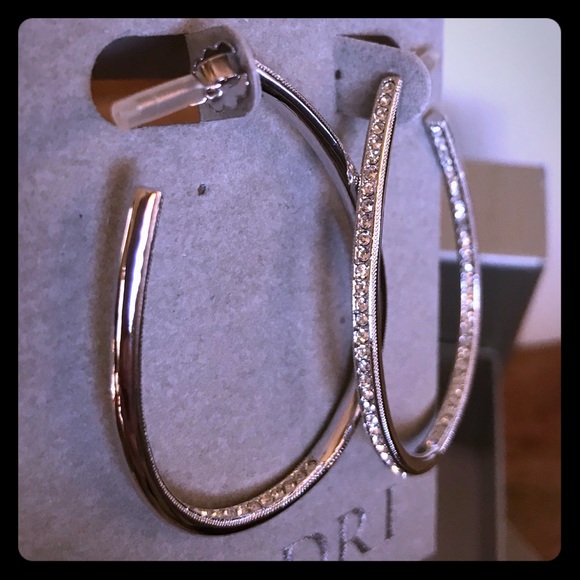 Nadri Jewelry - Nadri Teardrop Channel Crystal Hoop Earrings